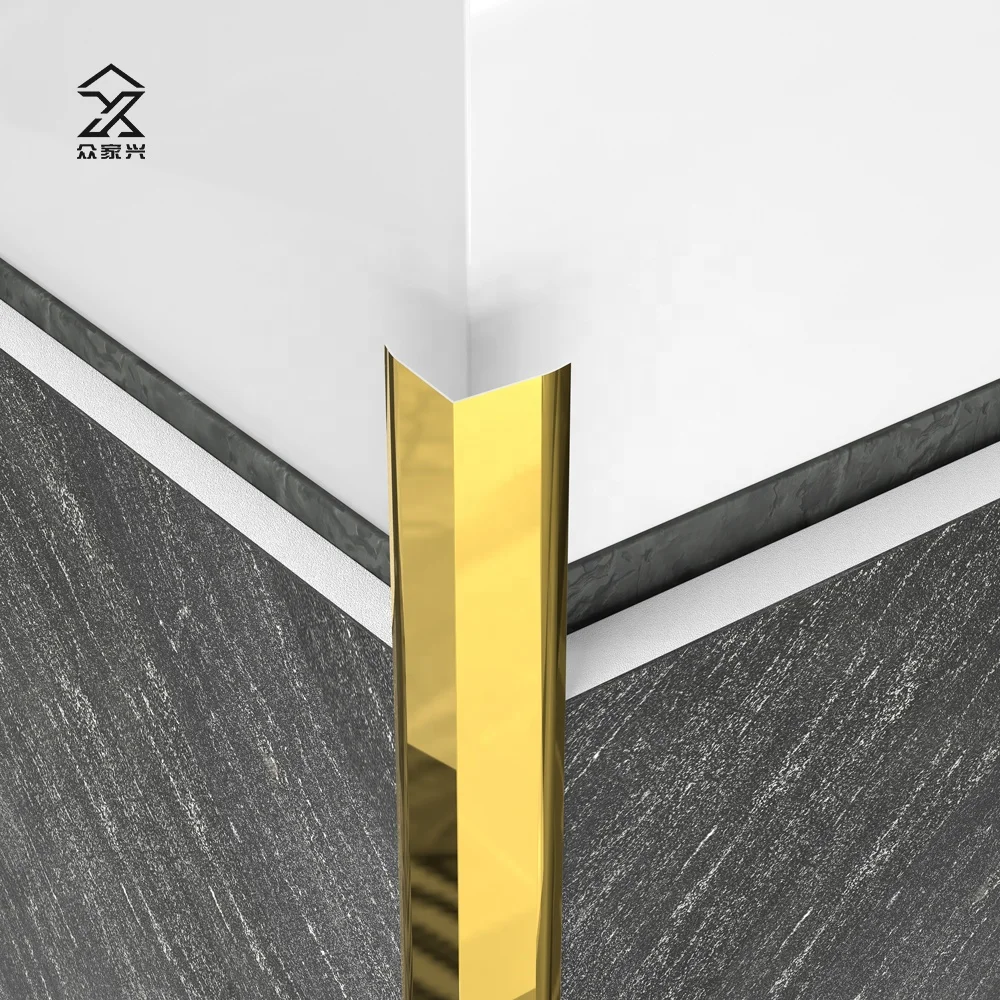 Polished Gold Color 304 stainless steel stair parts edge trim Decoration Wall Corner Angle Tile Trim Shape L