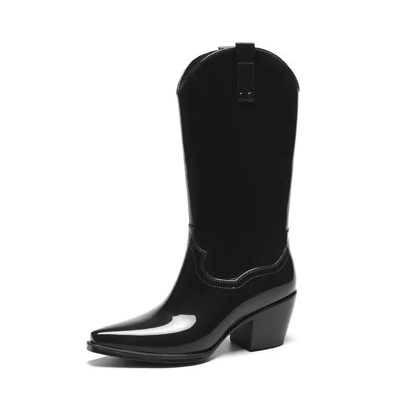 Latest Arrival  Easy-on Cool Pvc Cowboy Rain Boots Women Waterproof Rain Shoes Rain Wellington Boots Manufacturers
