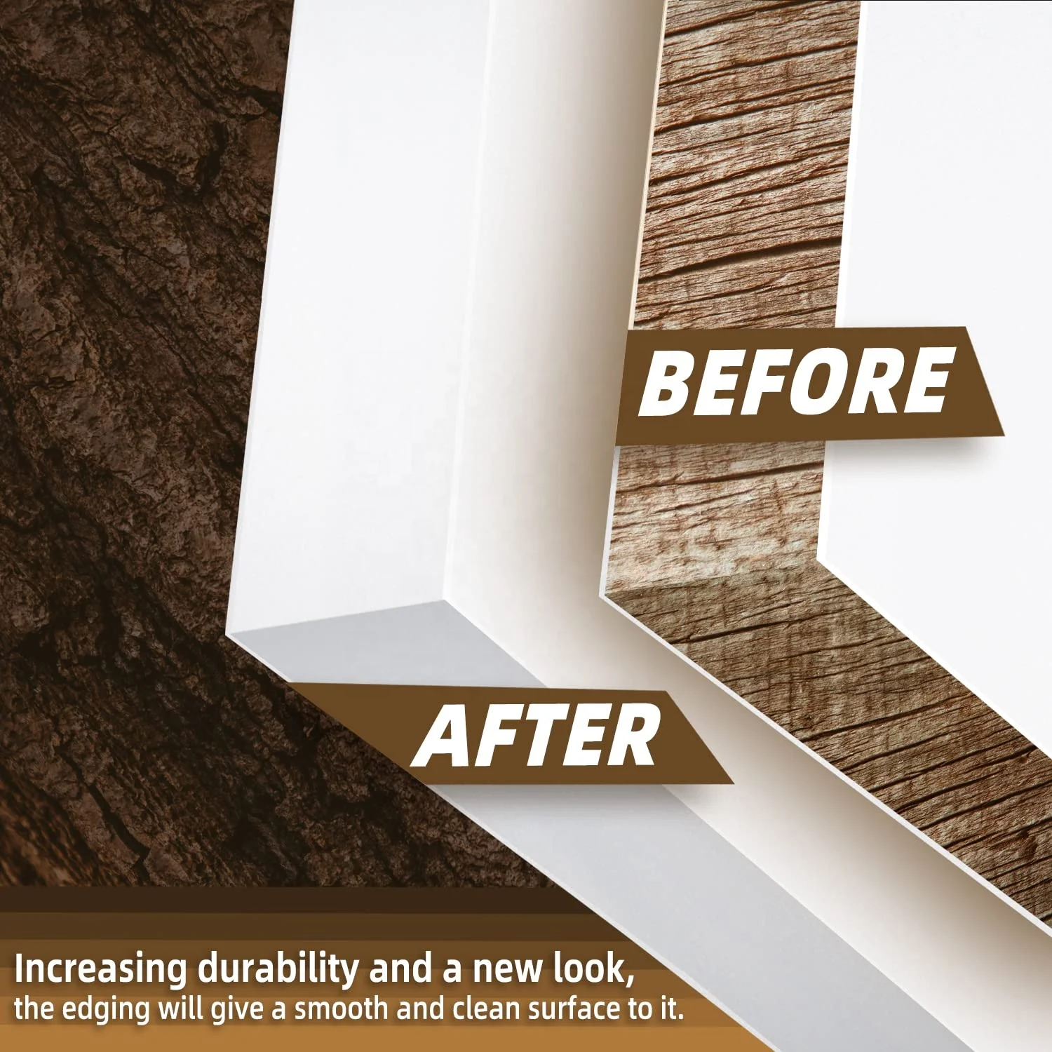 Melamine PVC Edge Banding, 3/4 inch x 25ft White Edge Banding with Hot Melt Adhesive Pre-glued Cabinet Edge Banding Flexible