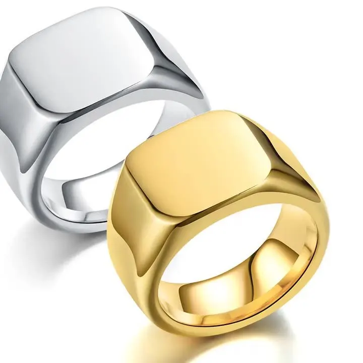 Fashion Stainless Steel Blank Mens 18K Gold Plated Rings Custom Man Ring Amazon New Men Engrave Stainless Steel Ring Wholesale