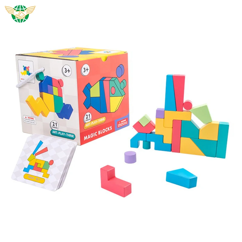 Educational 21pcs magic blocks mini bricks building blocks wooden building blocks for kids