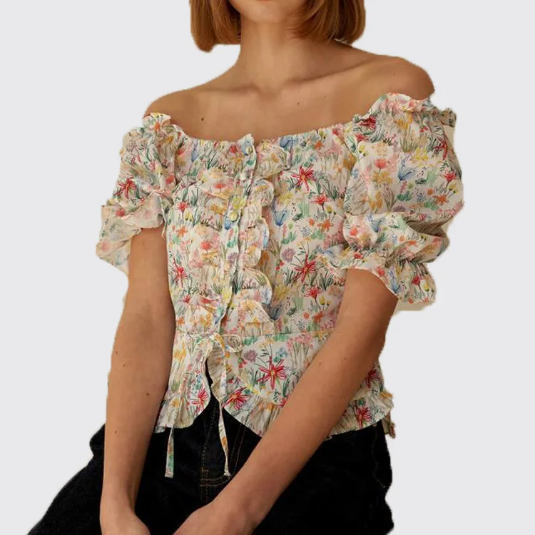 Women Long Sleeve Girls Lovely Floral Embroidery Shirt Ladies Square Neck Blouse Woman Tops Female Chic blusa mujer
