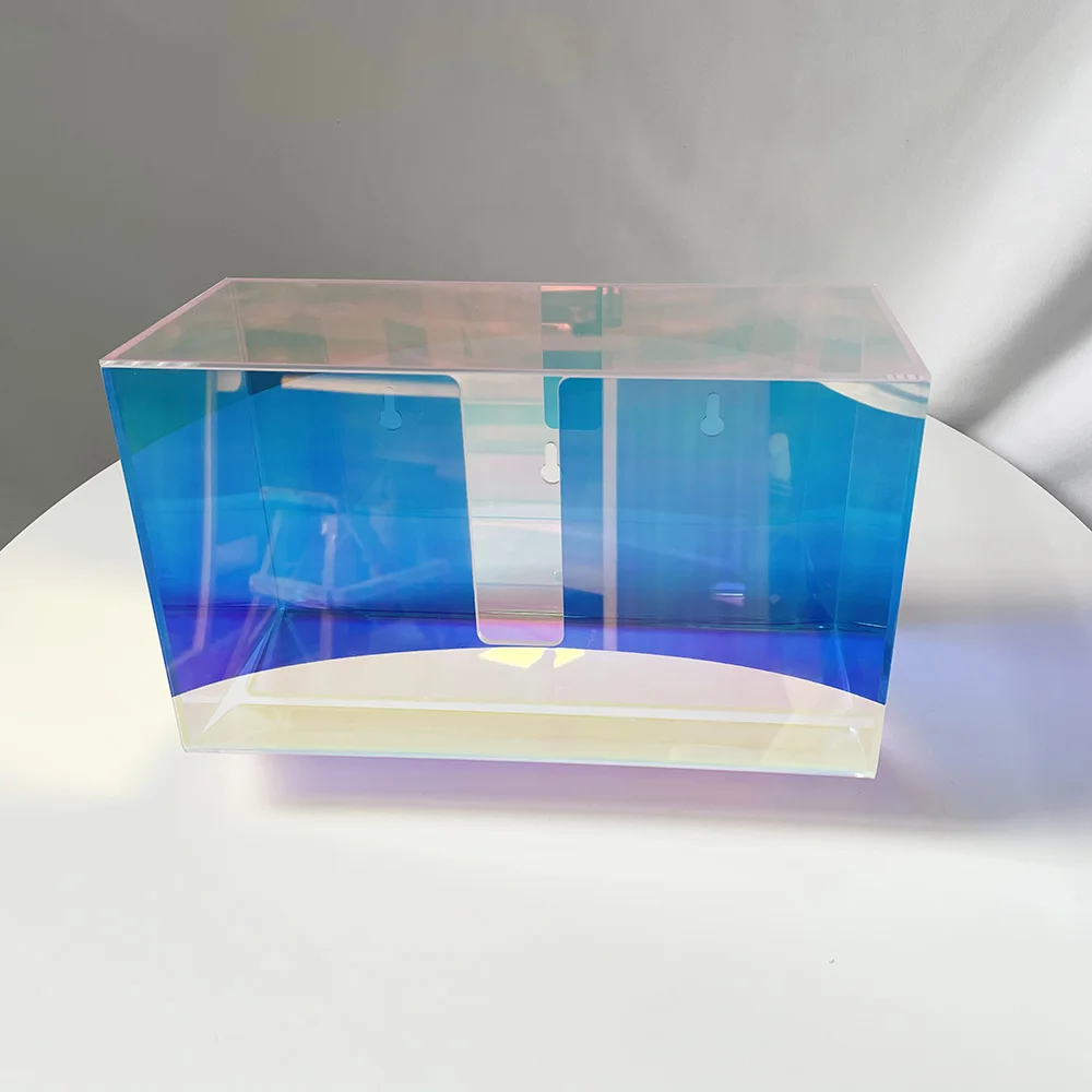 Custom Colorful Square Acrylic Tissue Case Paper Box For Restaurant Luncheon Napkin Holder Iridescence Acrylic Tissue Box