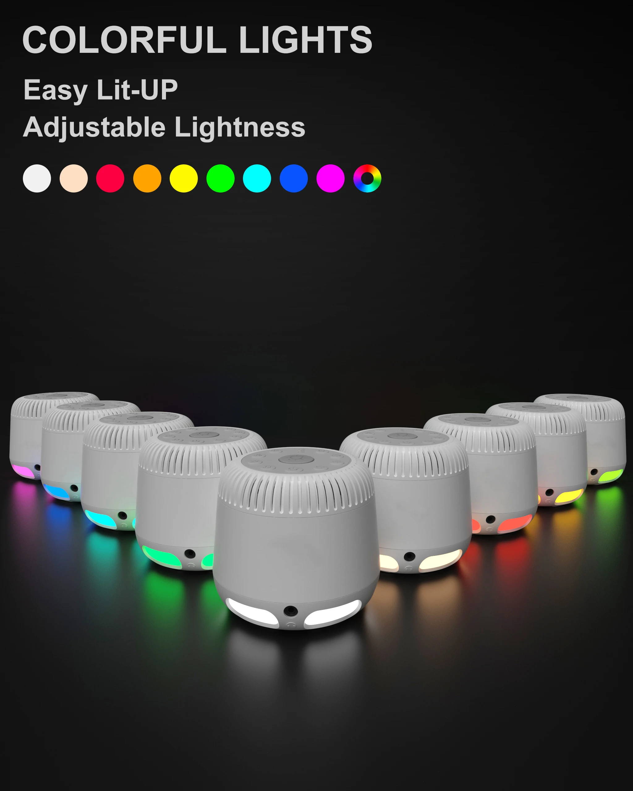 Household portable adult baby white noise sleep machine 24 sounds white noise machine with 10 RGB night light breathing light