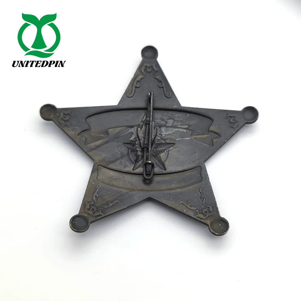Metal Sheriffs Badge Cast Star Badge Embossed Custom Plated Metal 3D Europe Badges