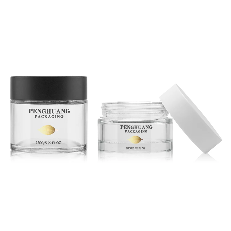 custom Skincare packaging facial cream jar 100g 150g Empty clear Glass Cosmetic Jars with screw mushroom lid