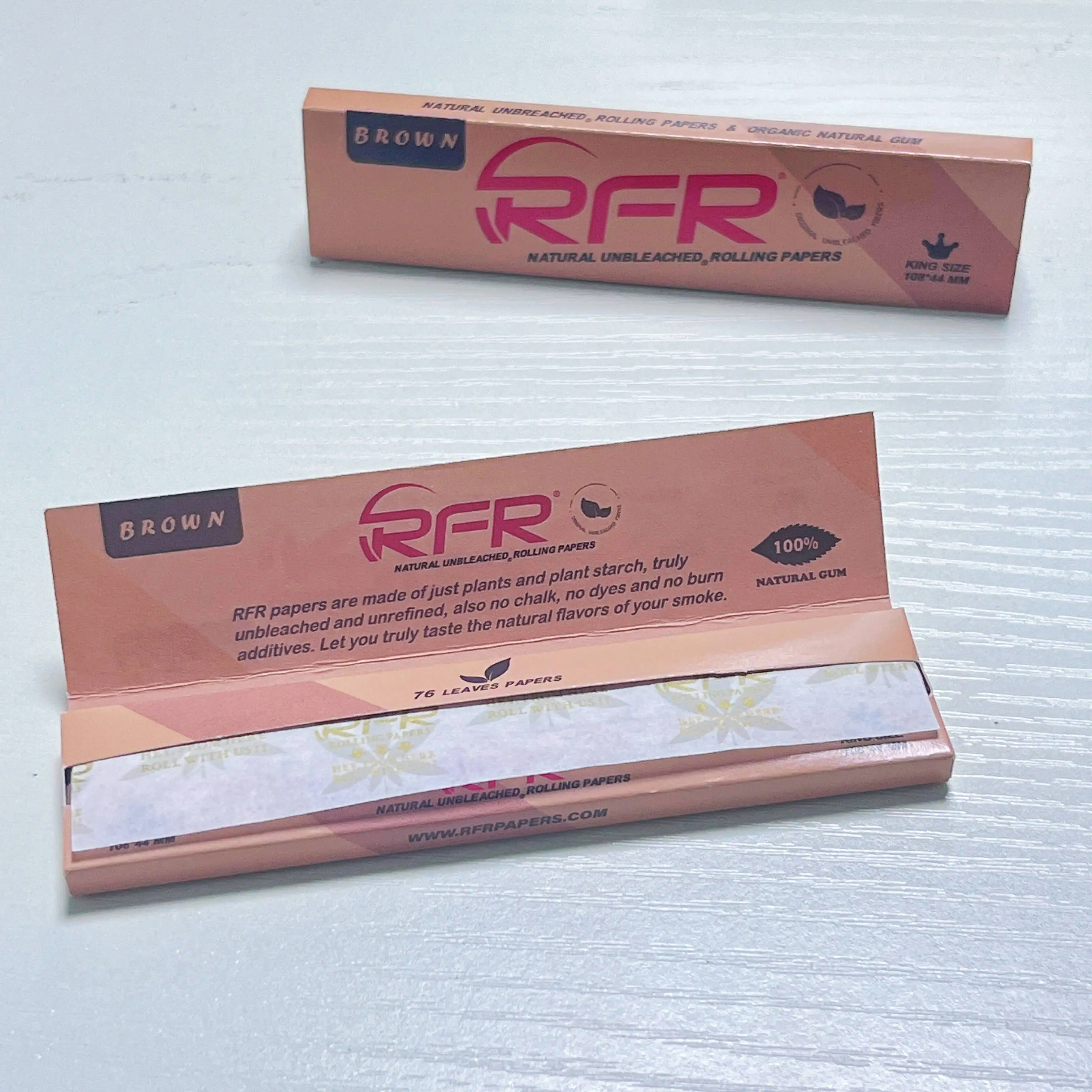 RFR 70 Leaves Natural  Unbleached Brown Papers King Size Ultra Slim Can Custom Your Own Cigarette Rolling Papers for Smoking