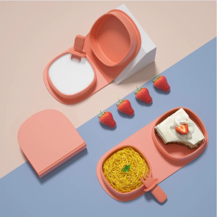 BPA phthalates free Dishwasher Safe toddler plates silicone kids dining soup plate with lid silicone baby dishes