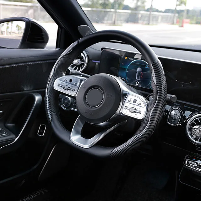 Car steering wheel cover  woodgrain skid resistant luxury PU leather carbon fiber car steering wheel cover