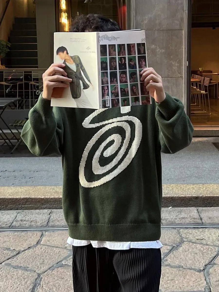 custom knit sweater men graphic knit tapestry soccer knit graphic sweater over for men