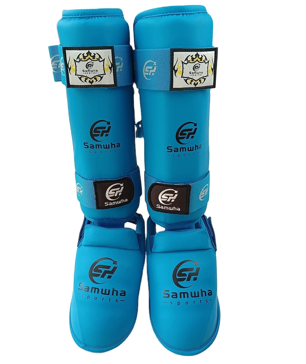 WKF Kick Boxing Shin Instep Guard Custom Logo Karate Equipment Adult Protective PU and EVA Shin Pads for Kickboxing and Karate
