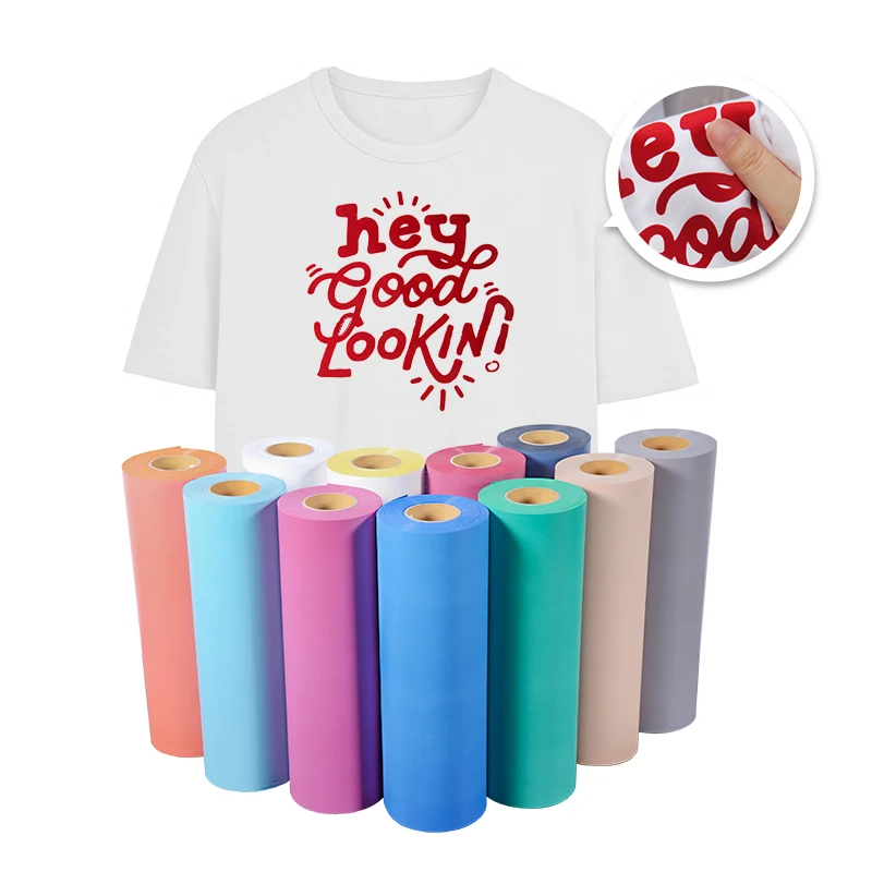 Wholesale korea flock film material easy weed 3d velvet flex flock htv rolls heat transfer press vinyl for t-shirts