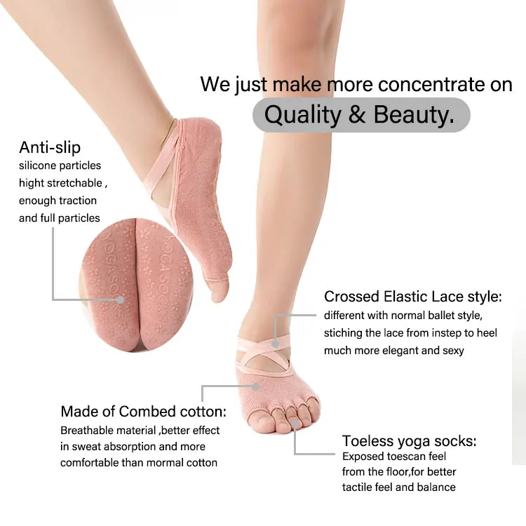Pairs Toeless Yoga Socks Non-Slip Grips for Pilates Ballet Dance Barefoot Workout Cotton Open Toe Women Sports Socks
