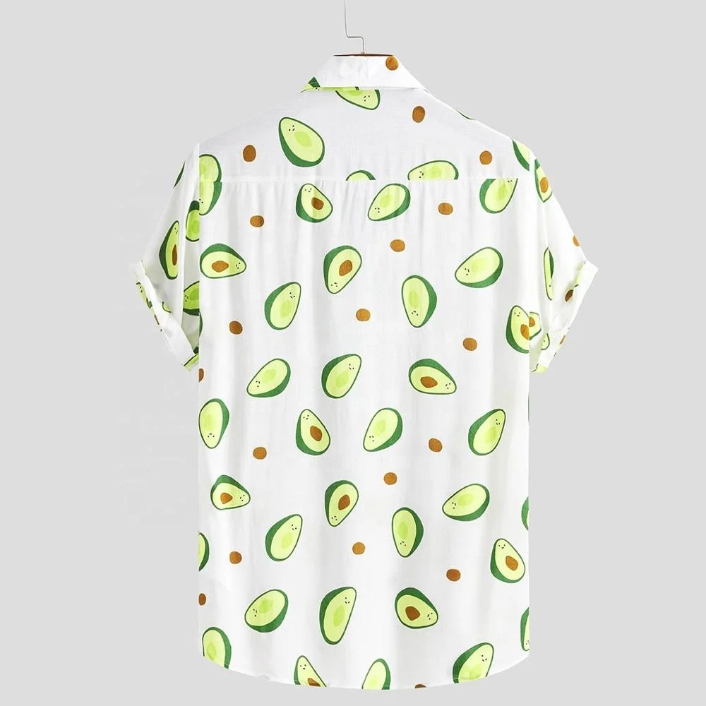 funny avocado print shirt beach shirt turn down collar Hawaiian shirt