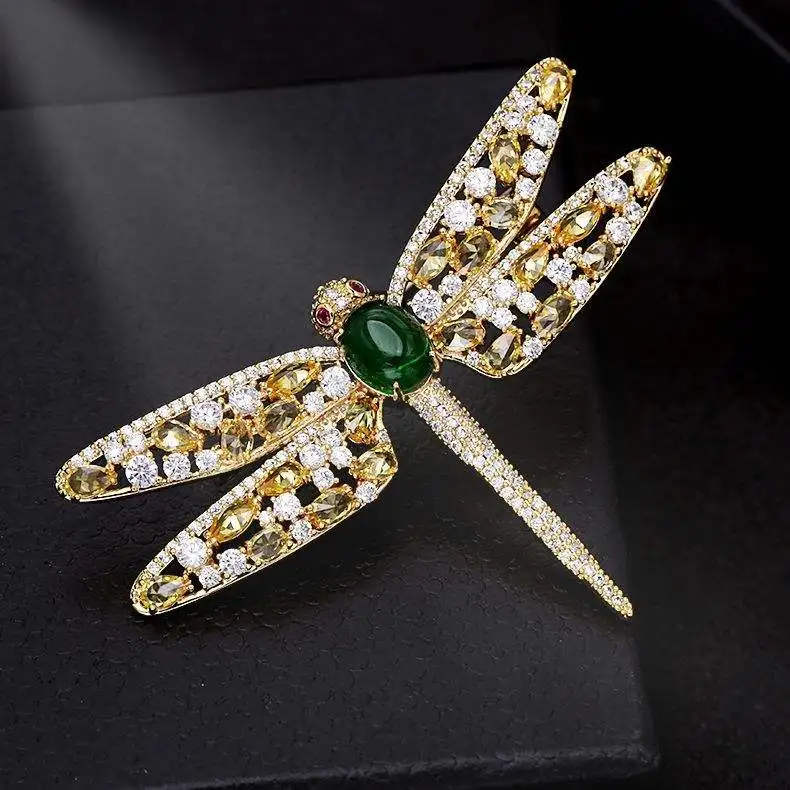 Trendy fashion  color zircon temperament corsage pin Copper Rhinestone Dragonfly Brooch