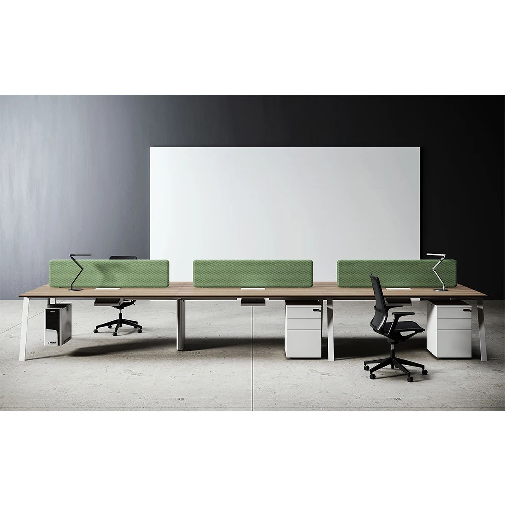 Modern Workstation Setup Office Desk Minimalist Steel Computer 3 Seat Cubicle