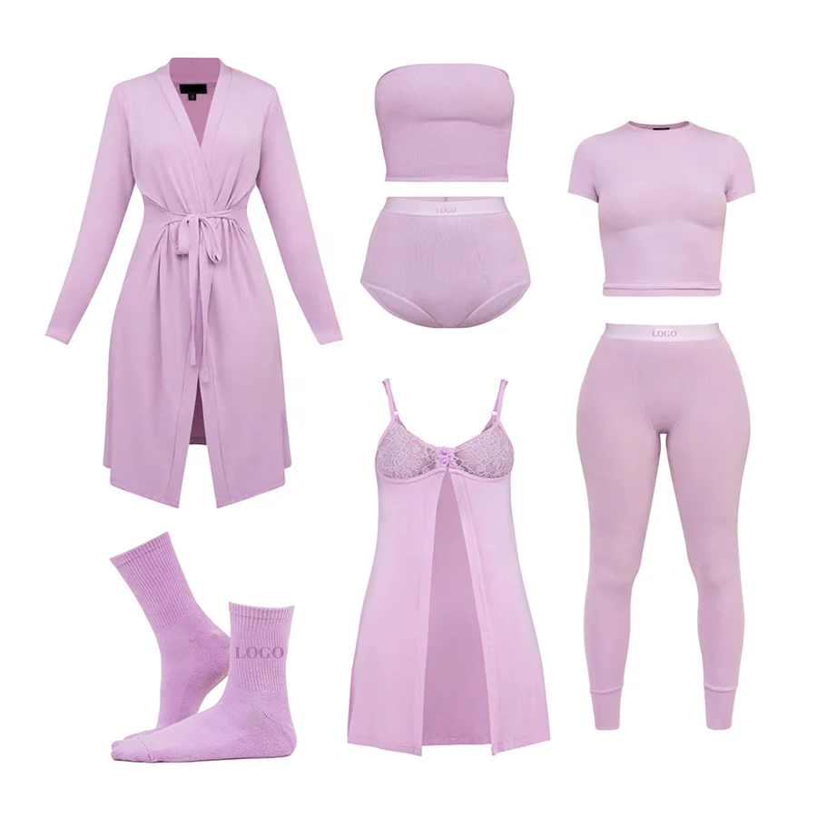 Custom Loungewear Women Shirt And Leggings Sets Cozy Thermal Rayon Cotton Ribbed Lounge Wear Robe Two Piece Set Women Clothing