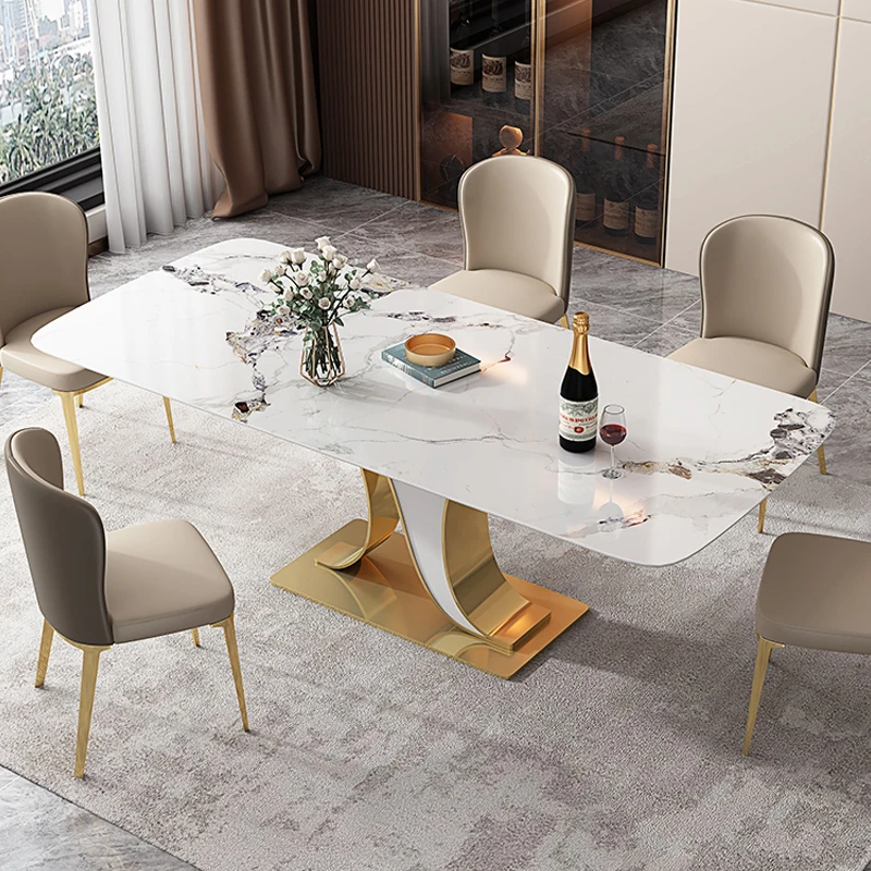 Top Fashion Nordic Modern Style Set 6 Seater And Chairs Marble Dining Table