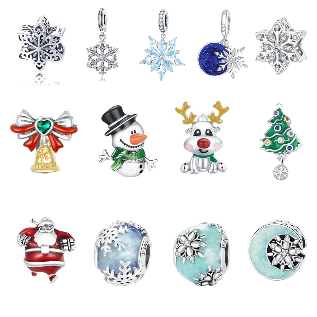 Factory Customization Christmas Gift ale 925 Sterling Silver Santa Claus compatible with charm silver for lady Bracelet beads