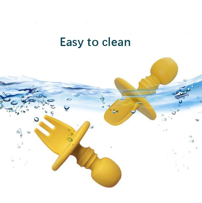 Food Grade Silicone Infant Solid Food Training Spoon And Fork Feeding Set Toddler First Stage Feeder Amazon Hot Baby Products