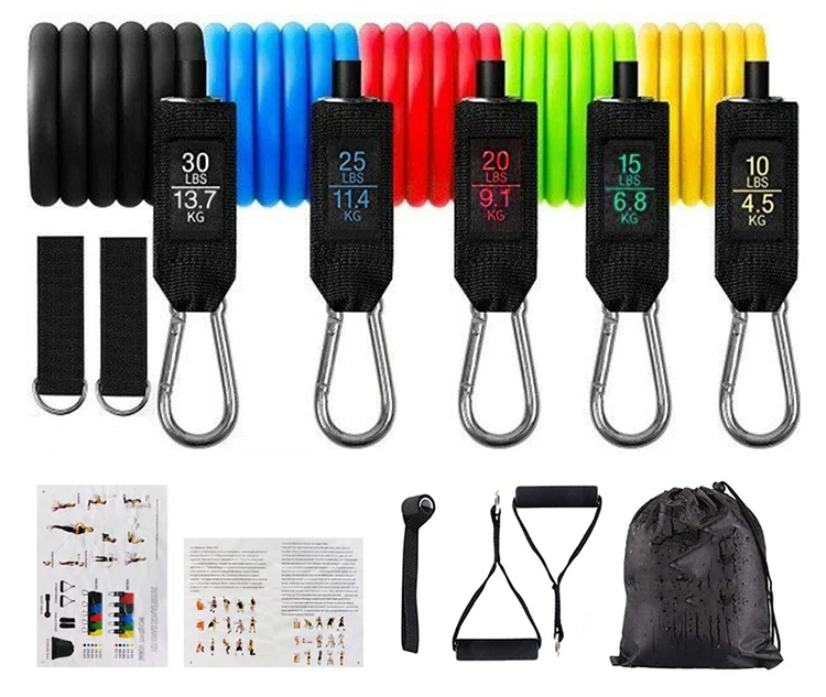 Wholesale Custom Logo 11Pcs Elastic Fitness Workout Gym Exercise Resistance Bands With Dropshipping