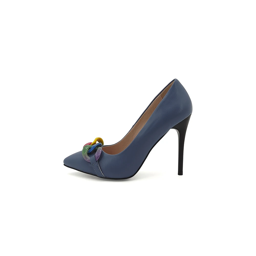 2022 New Fashion Blue Color With Colorful Chain Summer High Heels For Girl Custom Printed Sexy Designer High Heels Shoes Pump