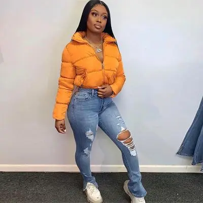 Popular Cropped Jacket Down Parkas 2022 Fashion Winter Clothes Women Warm Bubble Coats Orange Black Outwear
