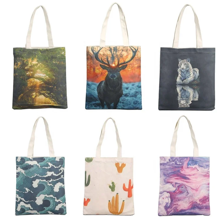 printing reusable women tote bag cotton shoulder  cotton customised bags shopping with logo