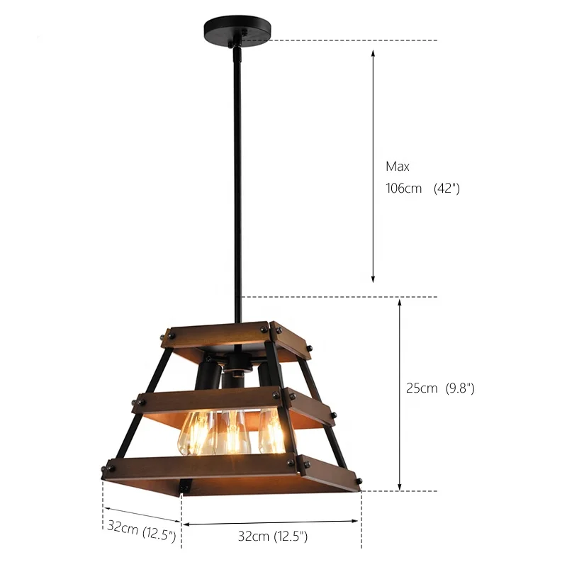 LOG BARN Small Pendant Lighting, 1 Light Chandelier for Foyer in Brushed Silver Metal & Faux Wood Finish,Island Hanging Light