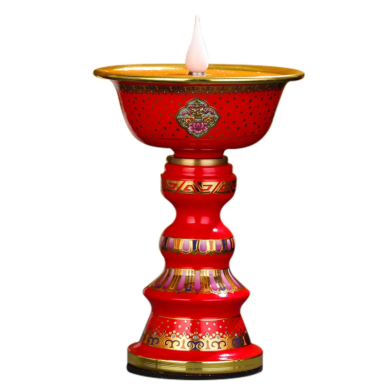 Electronic butter lamp charging simulation flame everbright lotus holder Buddha Tibetan cloisonne candlestick