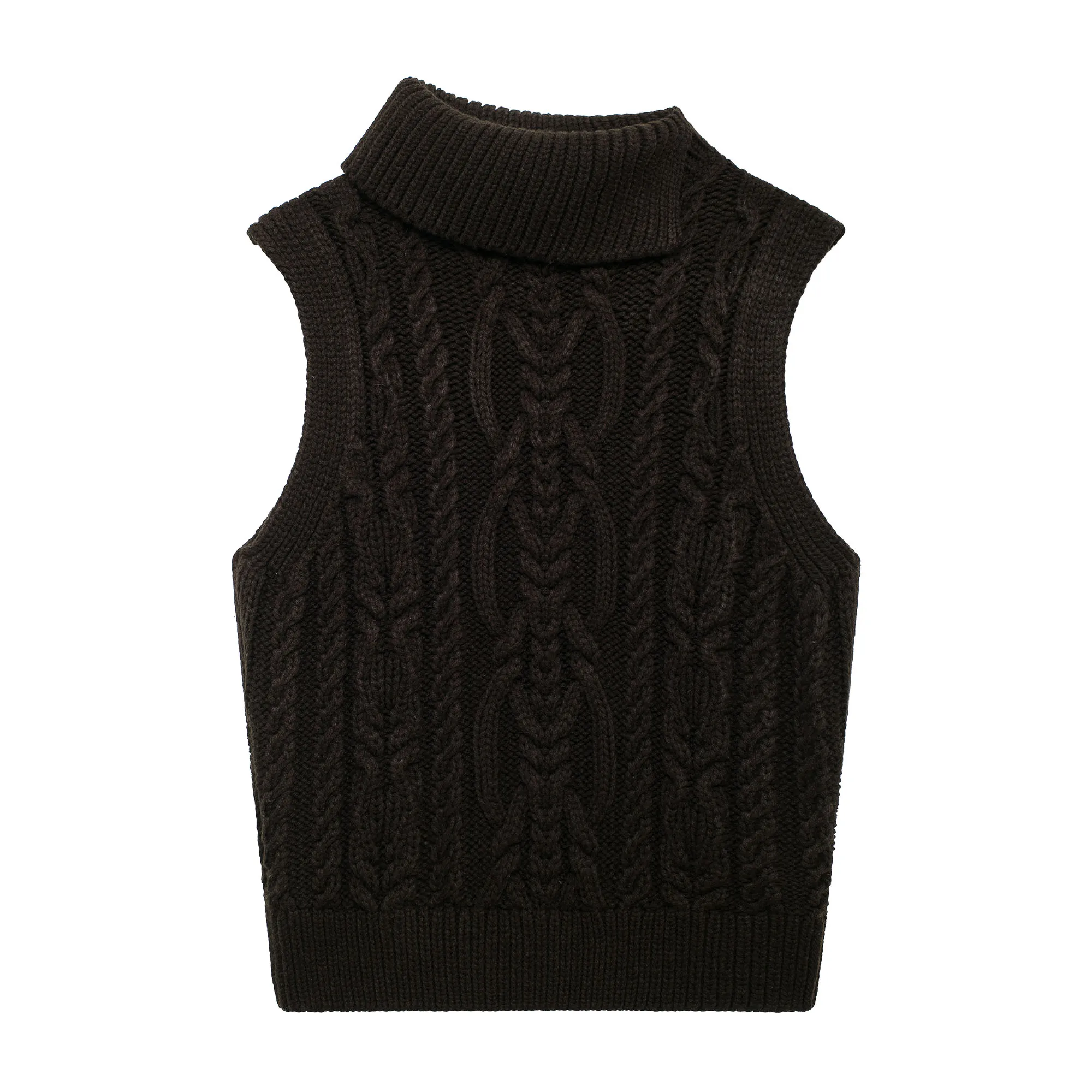 Asymmetrical Design Twist Pattern Black Color Knitted Casual Fashion Sweater Vest for Women