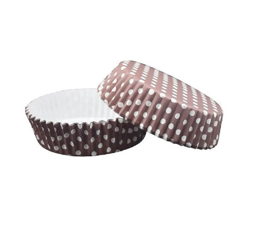 Brown Dot Design Round Paper With Food Grade PET Coated Paper Baking Cup