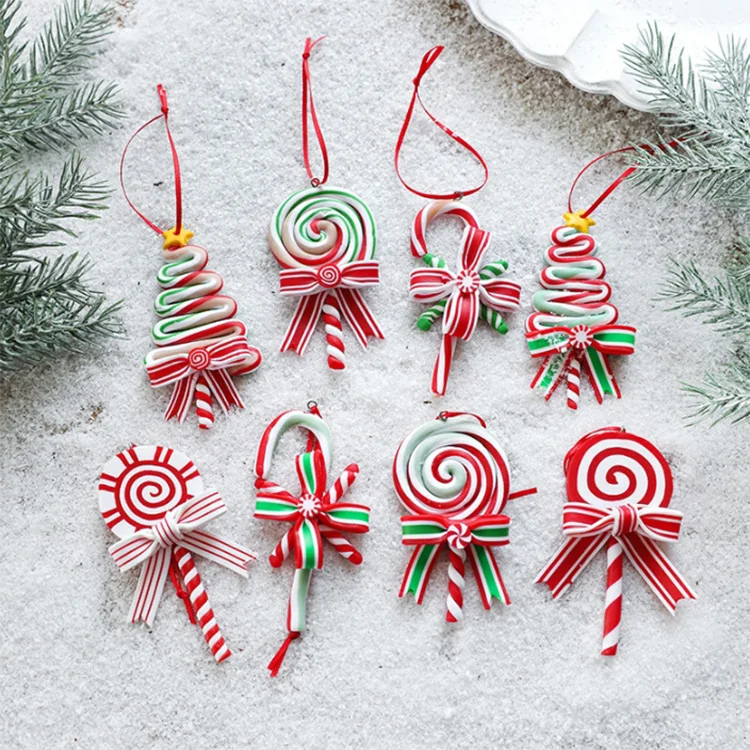Christmas Decoration Supplies Creative Candy Pendant Simulation Lollipop Fruit Pendant Soft Clay Lollipop Candy Decoration