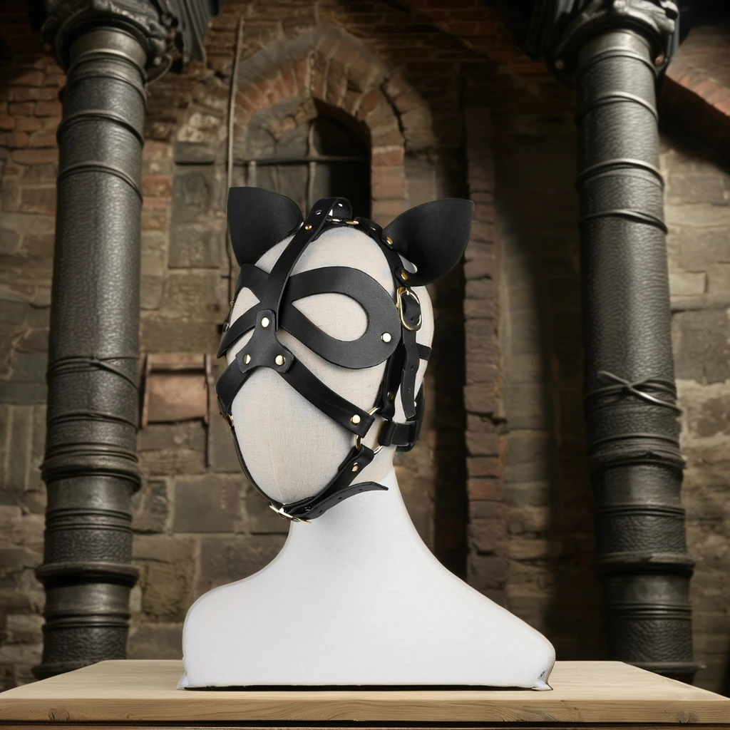 Bondage Gear Leather Face Cover Kit Pet Cosplay Cat Hood Toy for BDSM Play Adult Sex Toys for Women SM Mask Type