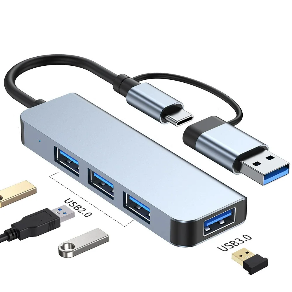 4 5 6 7 8 Ports USB Hub 2.0 3.0 Multifunctional Adapter Aluminum Usb-c Hub Splitter For Laptop Desktop Computer Monitor