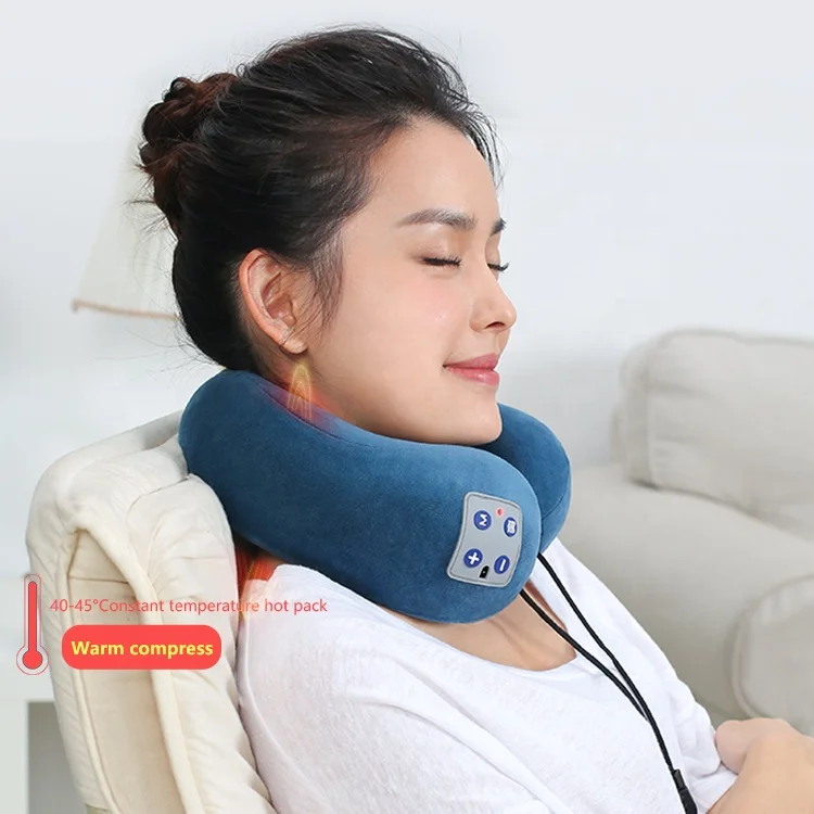 New Traveling Neck Pillow with Massage U Shape VELVET and MEMORY FOAM Neck Massage Pillow Tens Pulse Neck Massager