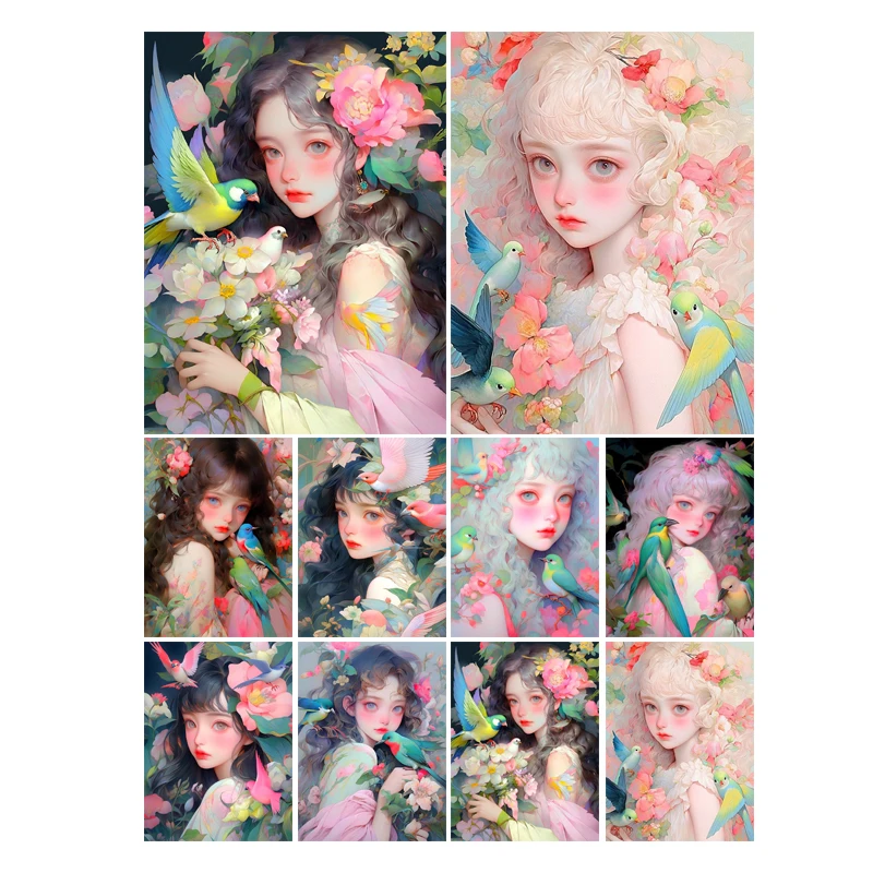 5D DIY Flower Girls And Birds Full Square Round Drill Diamond Embroidery Modern Mosaic Kits Home Decor Diamond Painting Wall Art