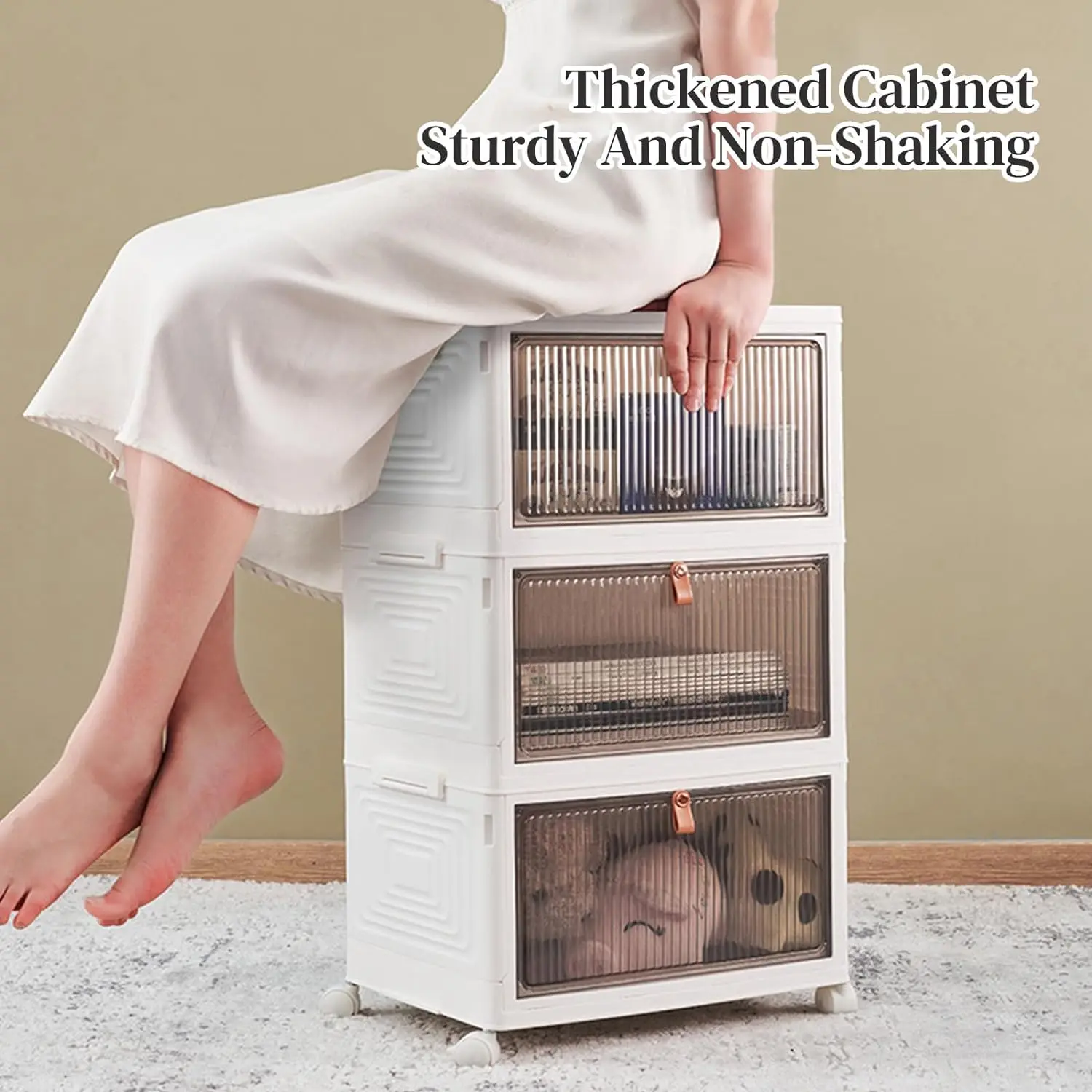 Collapsible Storage Bins with Lids- 36QT Folding Storage box with Wheels Clear Stackable Plastic Containers  Closets Organizer