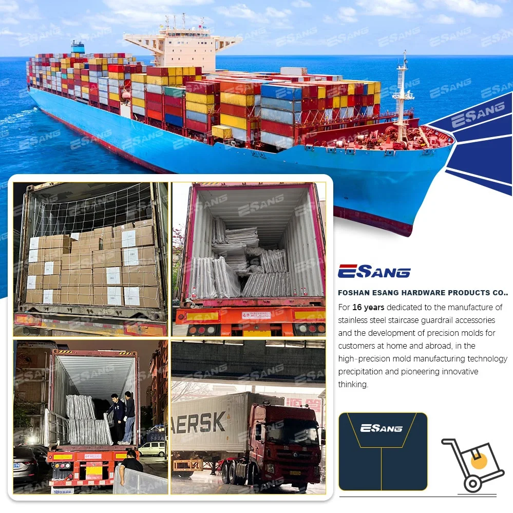 ESANG Inox Railing System House Balcony Design Round Pipe 4Mm Deck Stainless Steel Glass Railing Post