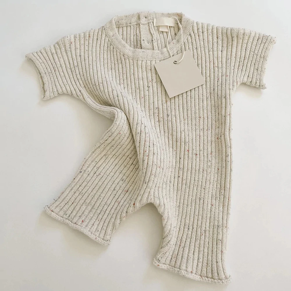100% Cotton Plain Baby Romper Sweater Knitted Newborn Baby Clothes Short Sleeve Jumpsuit