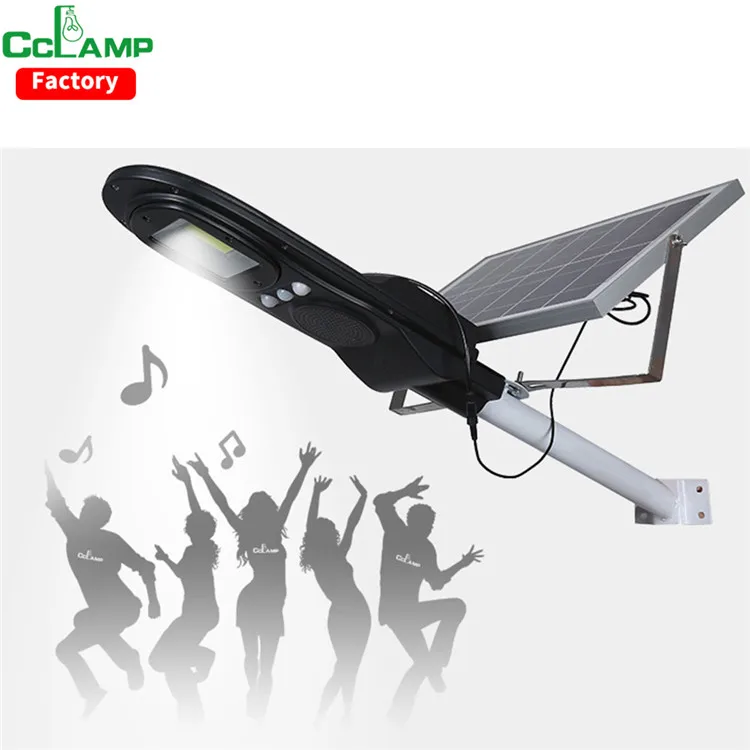 CCLAMP Solar Street Light Outdoor Solar Powered Dusk to Dawn Outdoor Lighting with Remote Control Speaker