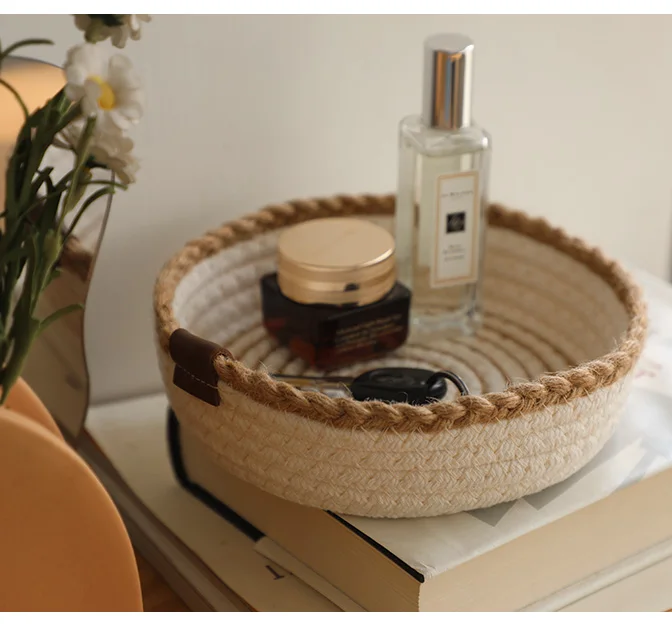 Collapsible small woven Storage Basket Foldable Handmade Cotton Rope Storage Basket Desktop Clutter box