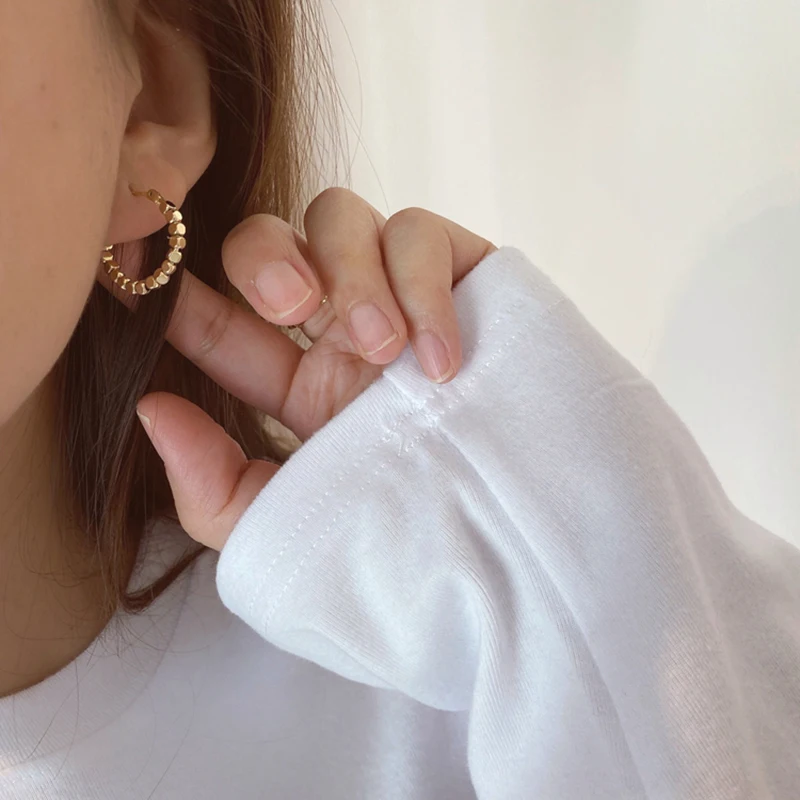 E0100  20mm Gold Color Cubes Beaded Earring Brass Round Geometric Earrings for Women Circle Minimalist Hoop Earrings 2020