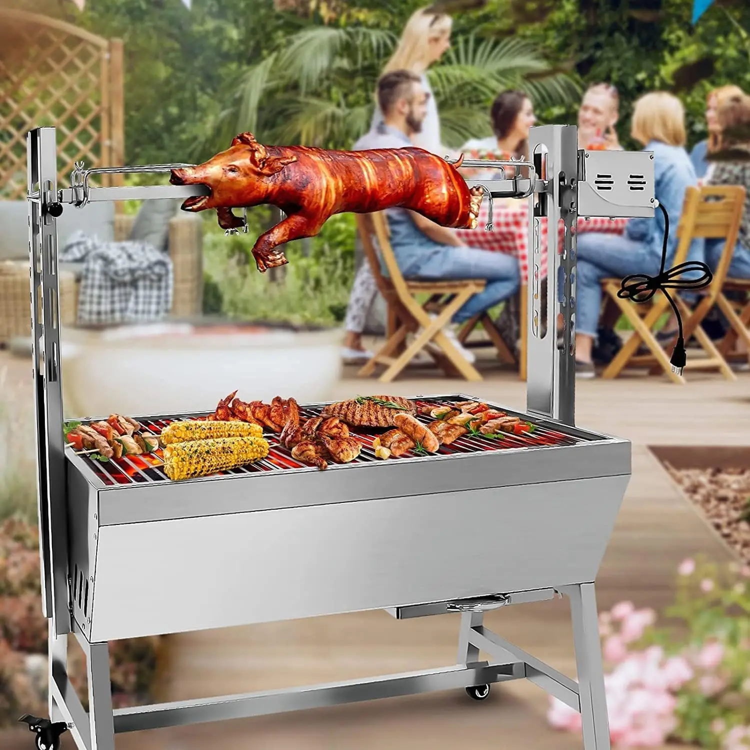 Custom Stainless Steel Rotisserie electric Grill Motor Small Pig Lamb Rotisserie Roaster BBQ Charcoal Barbecue Grill