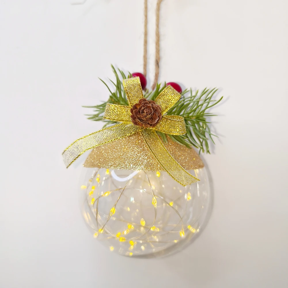 Promotional Transparent Pine Cone Needle Decoration LED Light-Emitting PET Hanging Christmas Tree Ball Decorative Lighting