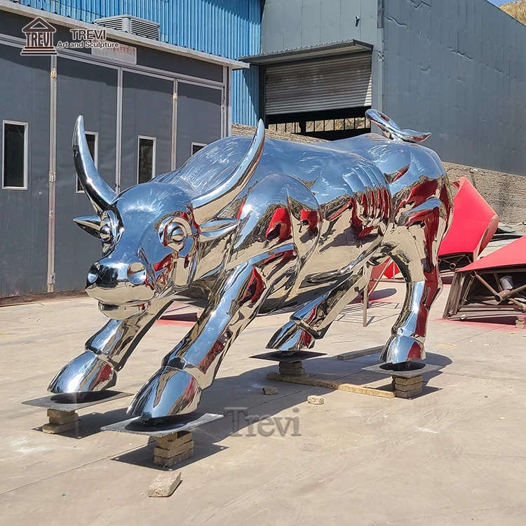 Large Crafts Garden Decorative Stainless Steel Bull Statue Metal Animal Sculpture for Sale