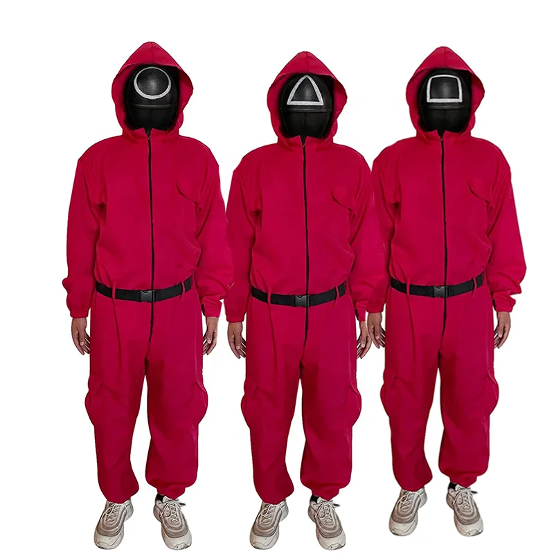 squid game halloween mask Costumes cosplay red soldier Coveralls leader boss Set