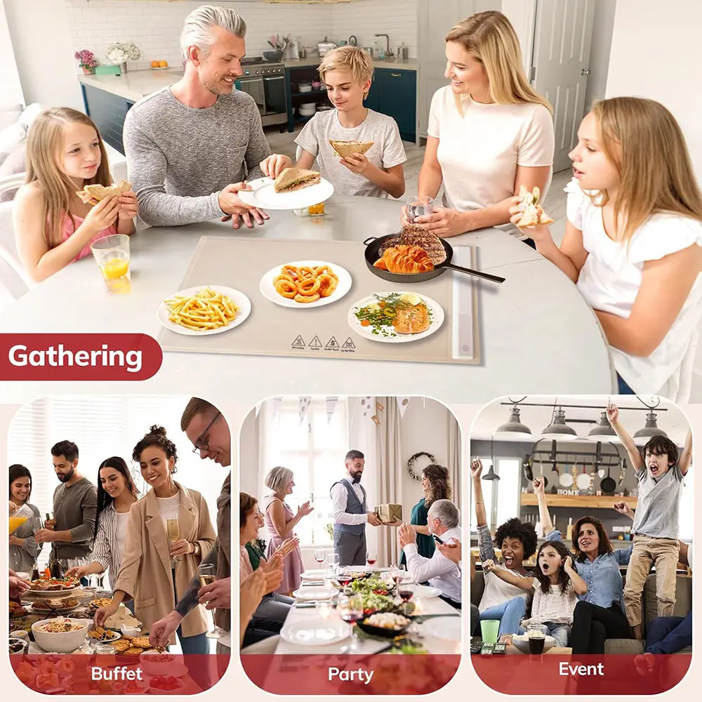 Custom Portable Foldable Heating Plate Mat Table Silicone Electric Adjustable Temperature Control Food Warming Tray