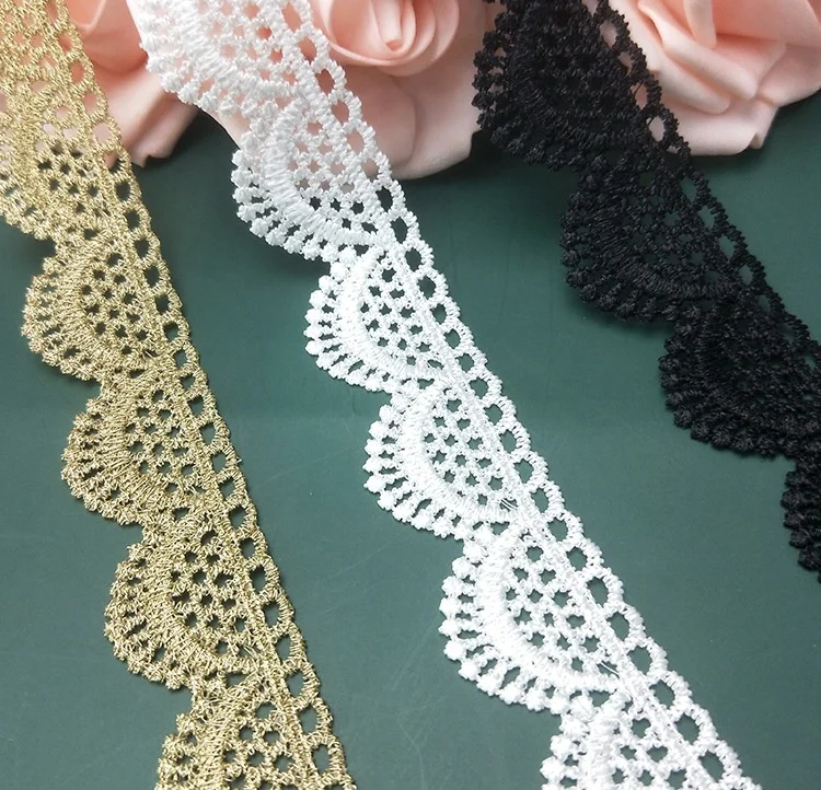 High Quality Golden Embroidered Polyester Ribete de Encaje Lace Trimming Fabric Guipure Lace for Wedding Dresses Clothes-XYJB30