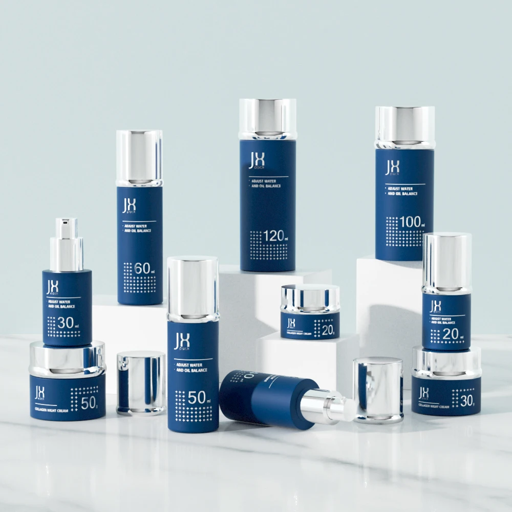 Wholesale luxury skincare body lotion cosmetic packaging glass empty container/serum/toner bottles cream jars with lid